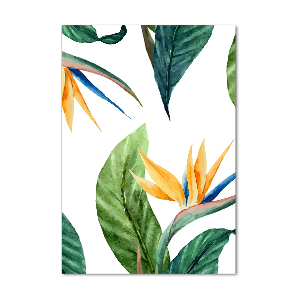 Cuadro de cristal moderno efecto brillo vertical Strelitzia reginae