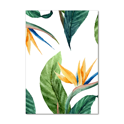 Cuadro de cristal moderno efecto brillo vertical Strelitzia reginae