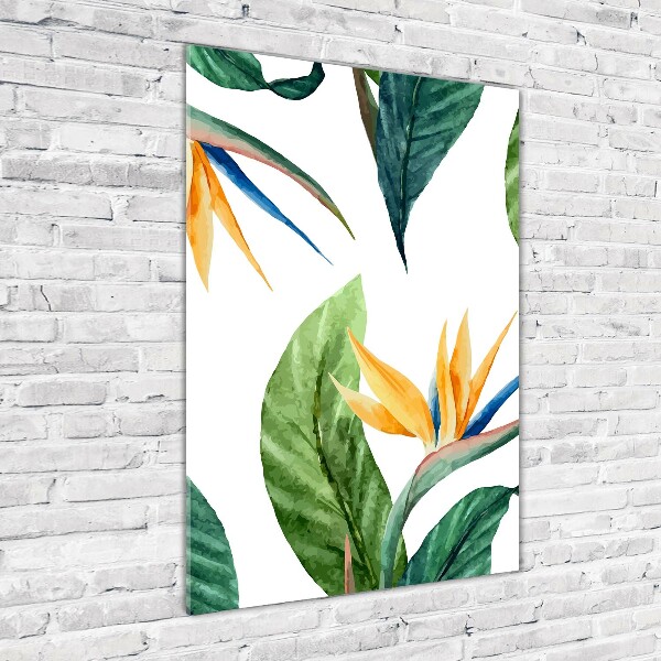 Cuadro de cristal moderno efecto brillo vertical Strelitzia reginae