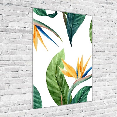 Cuadro de cristal moderno efecto brillo vertical Strelitzia reginae