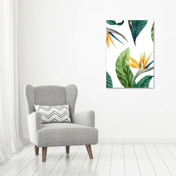 Cuadro de cristal moderno efecto brillo vertical Strelitzia reginae