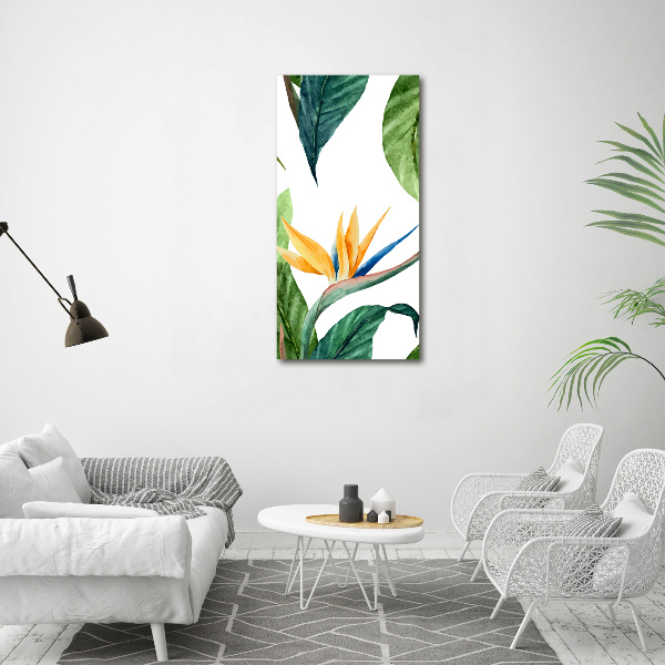 Cuadro de cristal moderno efecto brillo vertical Strelitzia reginae