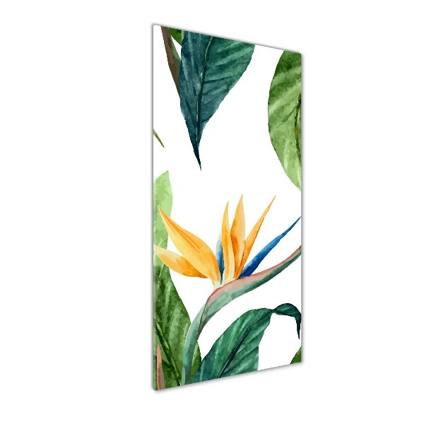 Cuadro de cristal moderno efecto brillo vertical Strelitzia reginae