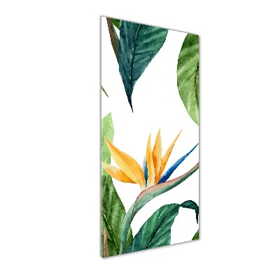 Cuadro de cristal moderno efecto brillo vertical Strelitzia reginae