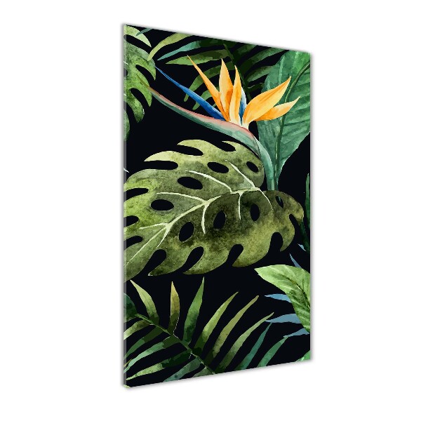 Cuadro decorativo en cristal con canto pulido vertical Patrón hawaiano