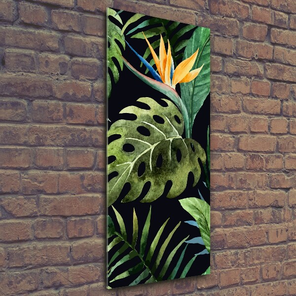 Cuadro decorativo en cristal con canto pulido vertical Patrón hawaiano