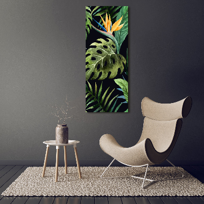 Cuadro decorativo en cristal con canto pulido vertical Patrón hawaiano