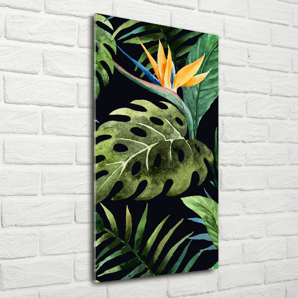 Cuadro decorativo en cristal con canto pulido vertical Patrón hawaiano