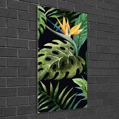 Cuadro decorativo en cristal con canto pulido vertical Patrón hawaiano
