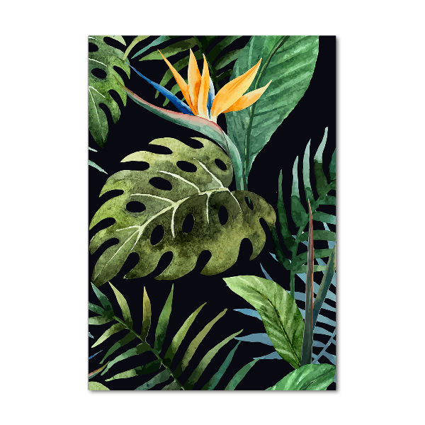 Cuadro decorativo en cristal con canto pulido vertical Patrón hawaiano