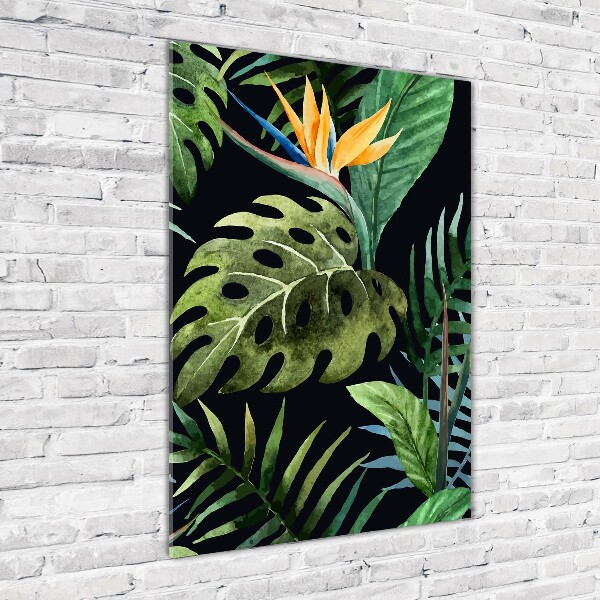 Cuadro decorativo en cristal con canto pulido vertical Patrón hawaiano