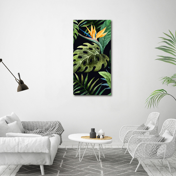 Cuadro decorativo en cristal con canto pulido vertical Patrón hawaiano