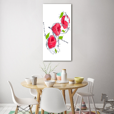 Cuadro decorativo en cristal con canto pulido vertical Frambuesas