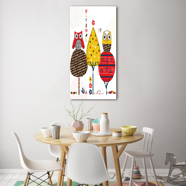 Cuadro de vidrio templado 4mm para pared vertical Búhos en los árboles