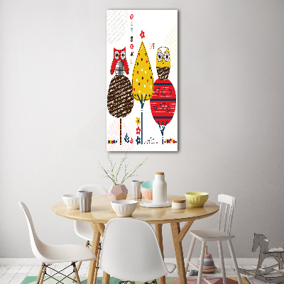 Cuadro de vidrio templado 4mm para pared vertical Búhos en los árboles