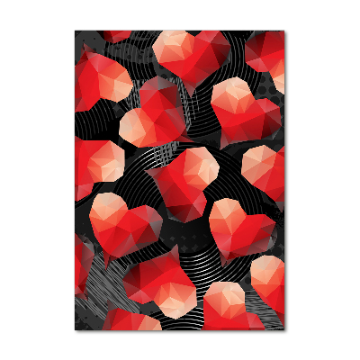 Cuadro decorativo en cristal con canto pulido vertical Corazones geométricos