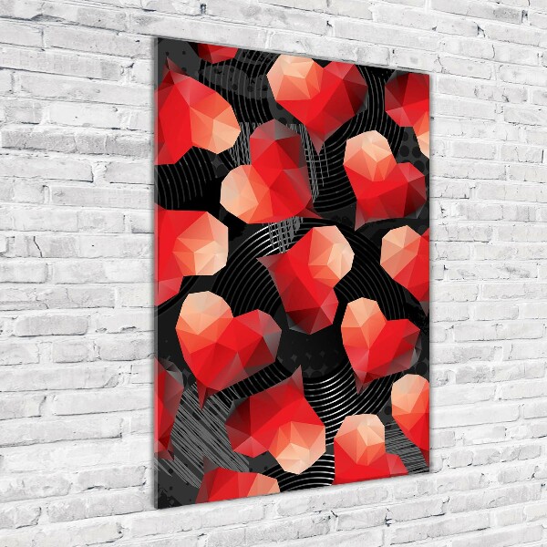 Cuadro decorativo en cristal con canto pulido vertical Corazones geométricos