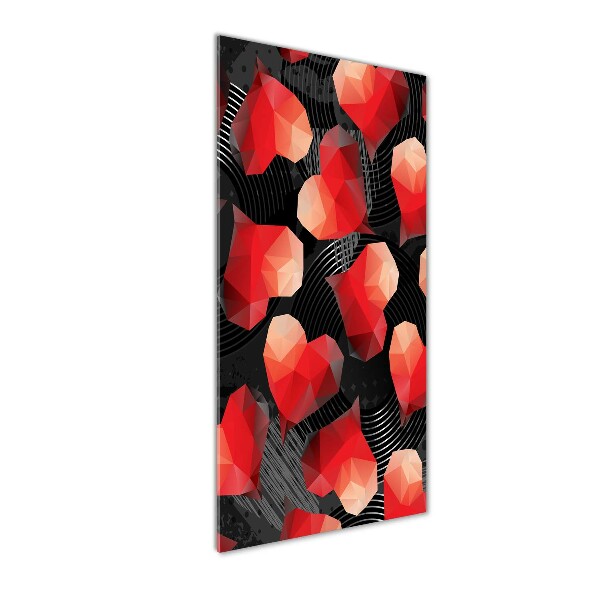 Cuadro decorativo en cristal con canto pulido vertical Corazones geométricos
