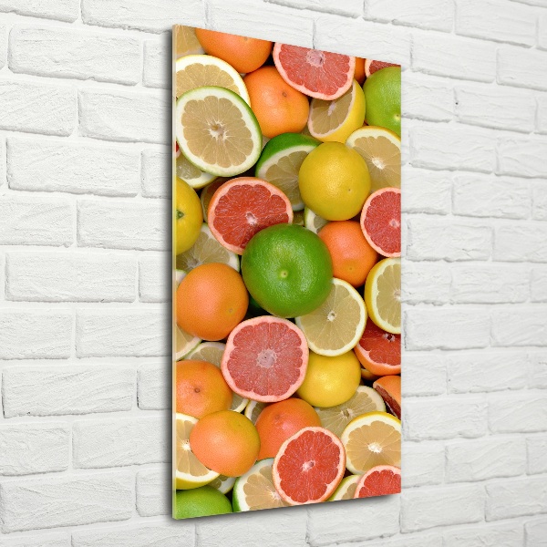 Cuadro decorativo en cristal con canto pulido vertical Frutas cítricas
