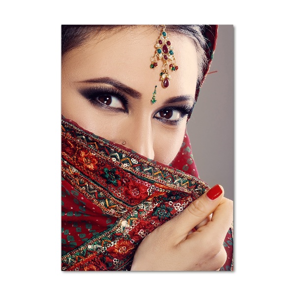 Cuadro decorativo en cristal con canto pulido vertical mujer india