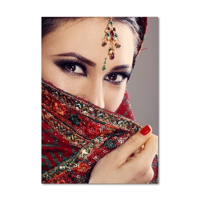 Cuadro decorativo en cristal con canto pulido vertical mujer india