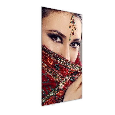 Cuadro decorativo en cristal con canto pulido vertical mujer india