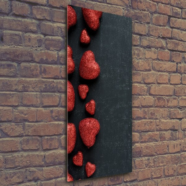 Cuadro decorativo en cristal con canto pulido vertical Corazones en el tablero