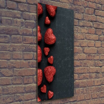 Cuadro decorativo en cristal con canto pulido vertical Corazones en el tablero