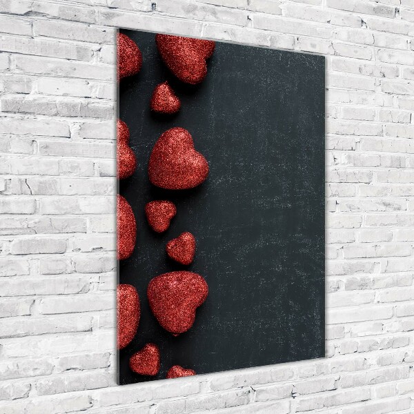 Cuadro decorativo en cristal con canto pulido vertical Corazones en el tablero