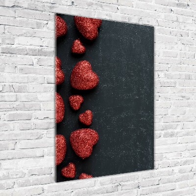 Cuadro decorativo en cristal con canto pulido vertical Corazones en el tablero