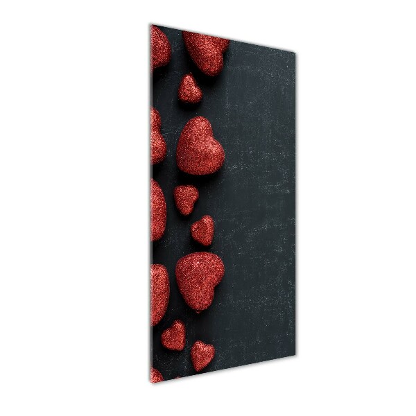 Cuadro decorativo en cristal con canto pulido vertical Corazones en el tablero