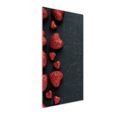 Cuadro decorativo en cristal con canto pulido vertical Corazones en el tablero