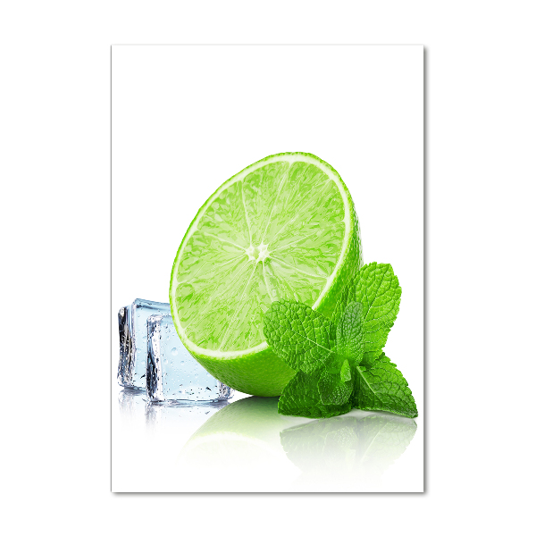 Cuadro decorativo en cristal con canto pulido vertical Lima y hielo