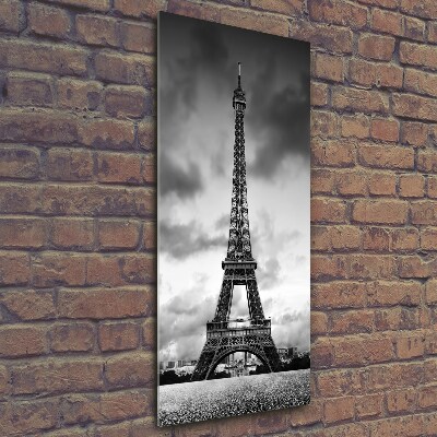 Cuadro de cristal moderno efecto brillo vertical Torre Eiffel de París