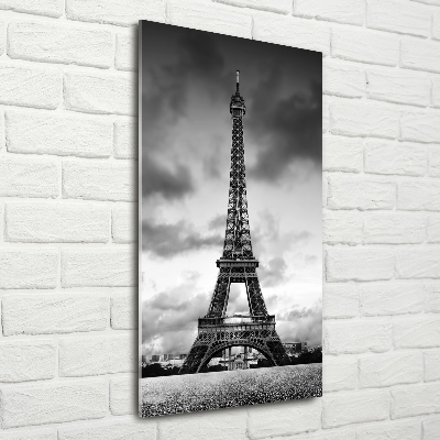 Cuadro de cristal moderno efecto brillo vertical Torre Eiffel de París