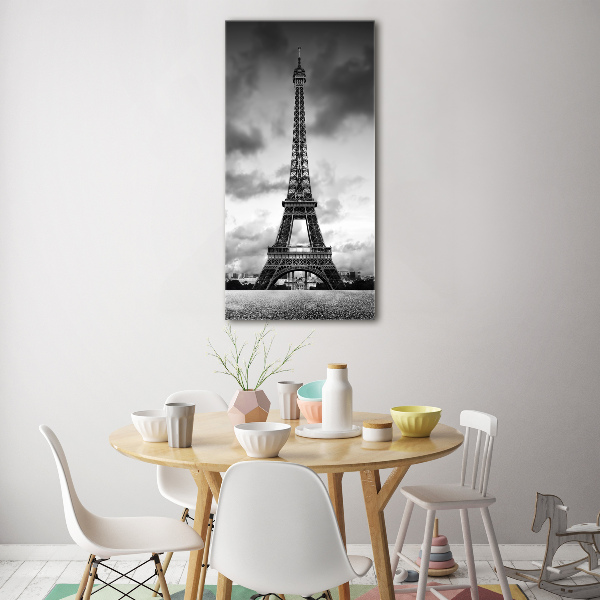Cuadro de cristal moderno efecto brillo vertical Torre Eiffel de París