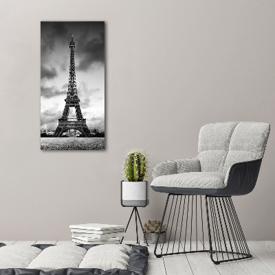 Cuadro de cristal moderno efecto brillo vertical Torre Eiffel de París