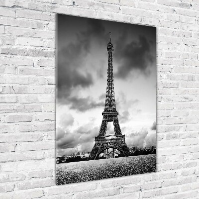 Cuadro de cristal moderno efecto brillo vertical Torre Eiffel de París