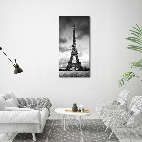 Cuadro de cristal moderno efecto brillo vertical Torre Eiffel de París