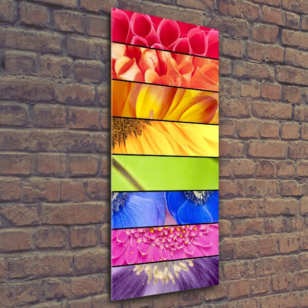 Cuadro de cristal moderno efecto brillo vertical flores de colores