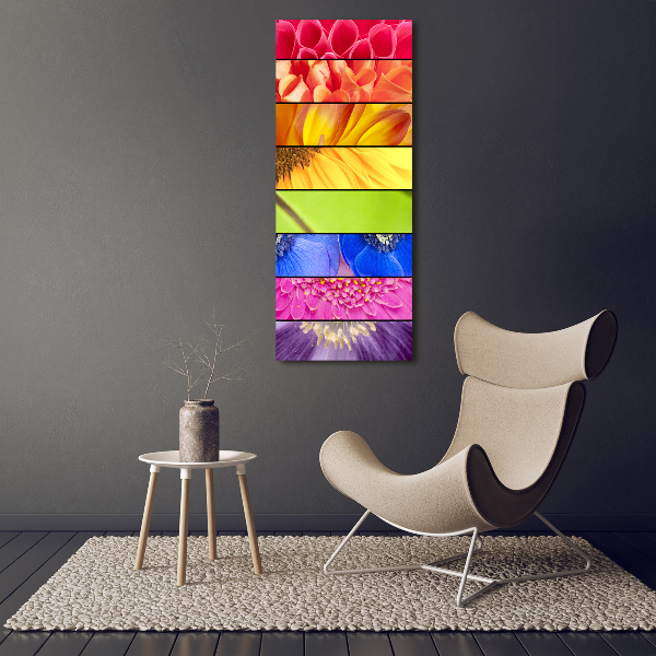 Cuadro de cristal moderno efecto brillo vertical flores de colores