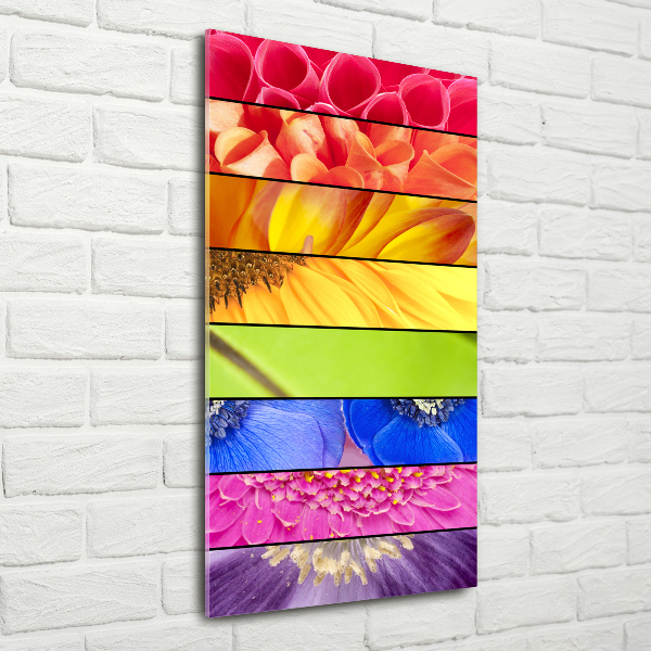 Cuadro de cristal moderno efecto brillo vertical flores de colores