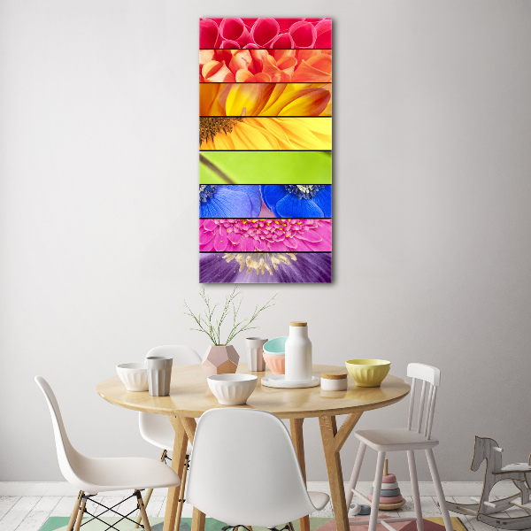 Cuadro de cristal moderno efecto brillo vertical flores de colores