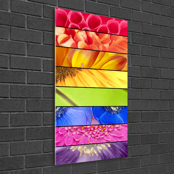 Cuadro de cristal moderno efecto brillo vertical flores de colores