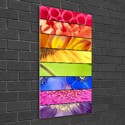Cuadro de cristal moderno efecto brillo vertical flores de colores