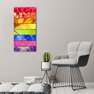 Cuadro de cristal moderno efecto brillo vertical flores de colores