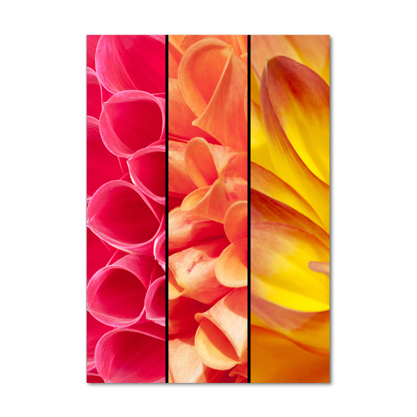 Cuadro de cristal moderno efecto brillo vertical flores de colores