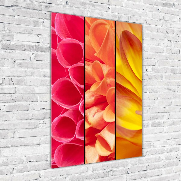Cuadro de cristal moderno efecto brillo vertical flores de colores