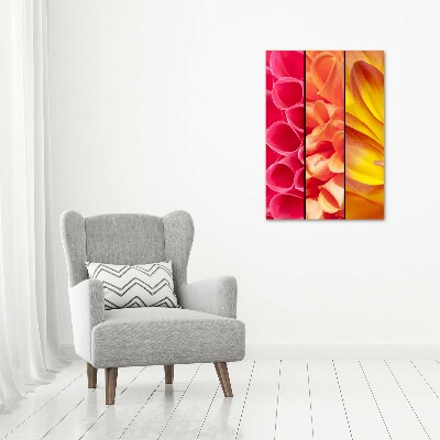 Cuadro de cristal moderno efecto brillo vertical flores de colores