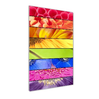 Cuadro de cristal moderno efecto brillo vertical flores de colores